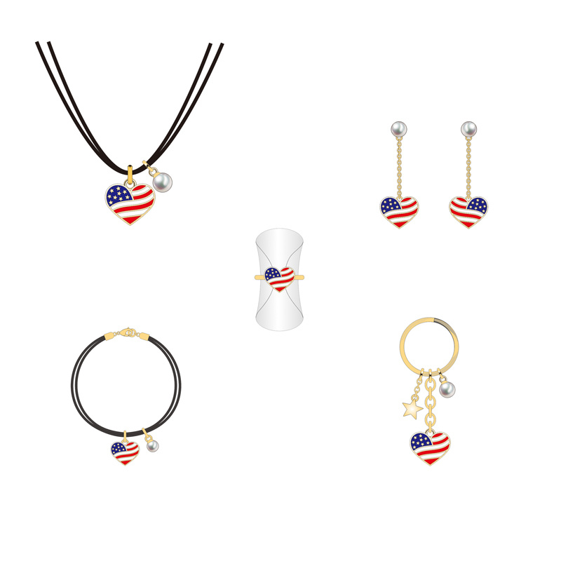 Can Be Customized Logo National Flag Series Heart-Shaped Jewelry Sets