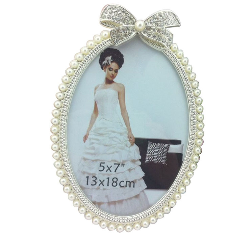 Fashion Round Photo Frame with Bow and Pearls
