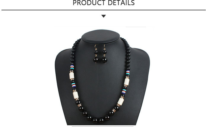 New Product Fashion Black Bead Earrings Necklace Jewelry Set