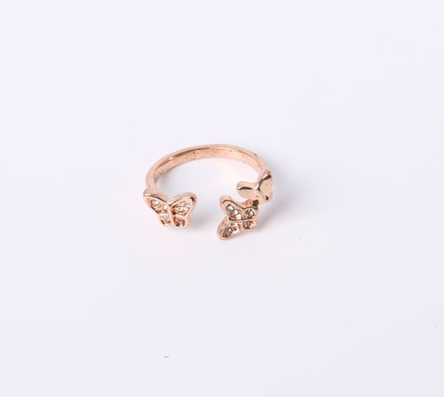 Butterfly Design Fashion Jewelry Ring Rose Gold Plated with Rhinestones