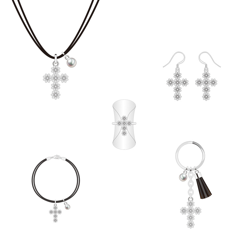 Innovative Design Silver Flower Cross Jewelry Set