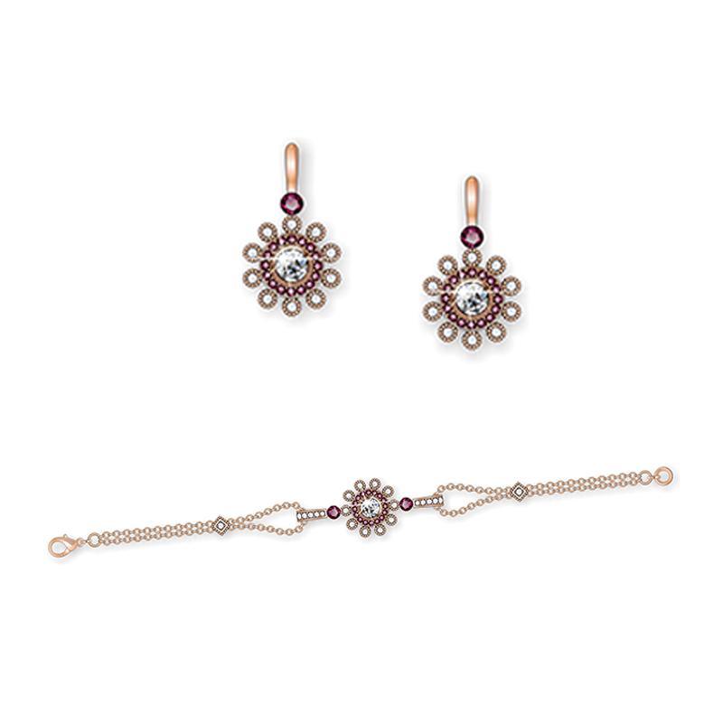 Patterned Silver Jewelry Set with Rubies