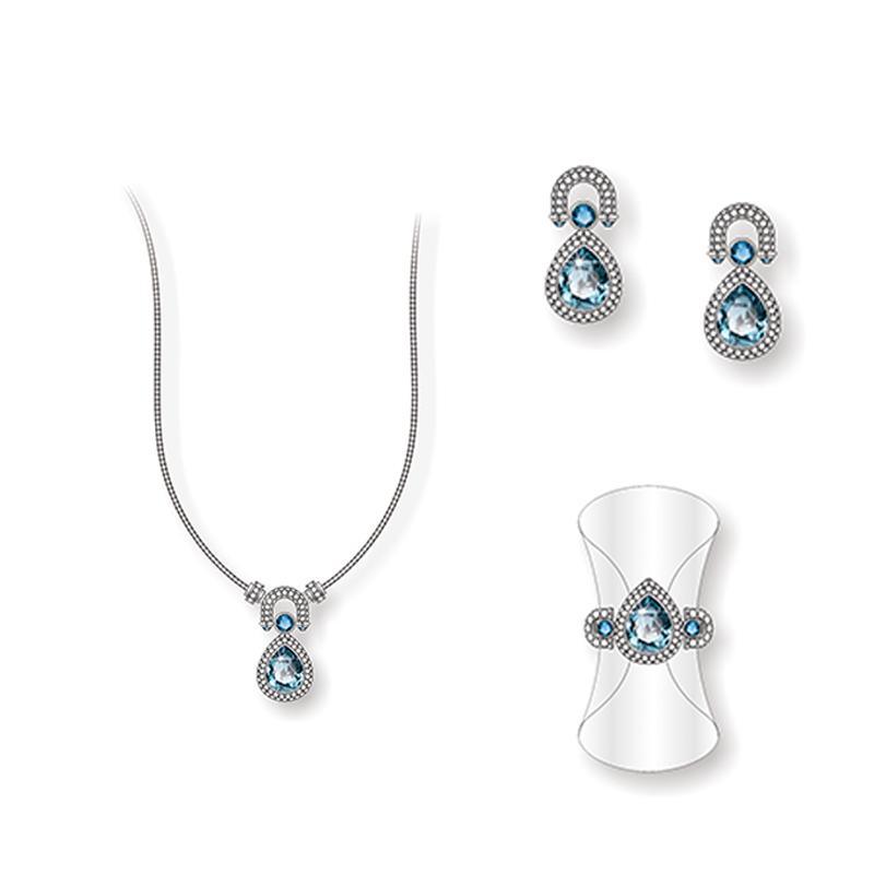Delicate Silver Jewelry Set with Sapphires