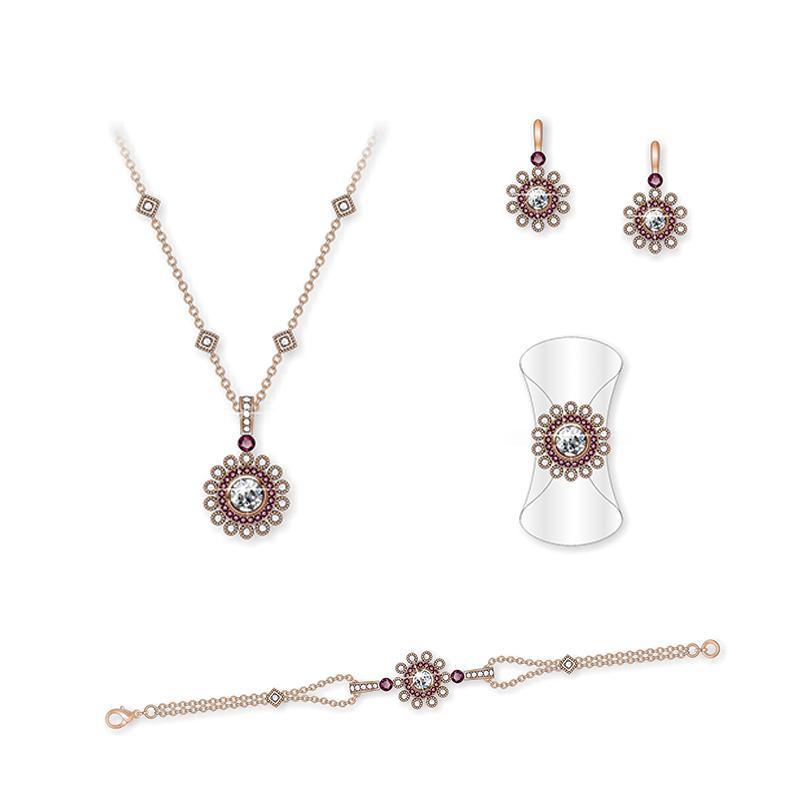Patterned Silver Jewelry Set with Rubies