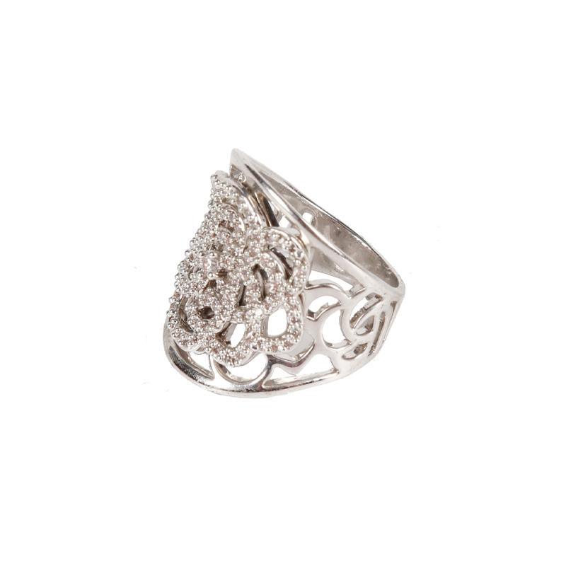 Pink Diamond Rose Pattern Hollow out Silver Ring