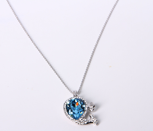 Necklace with Fish Pendant with Glass and Rhinestones