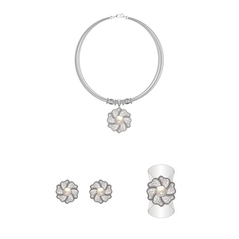 Flower Like Silver Jewelry Set with Gemstones