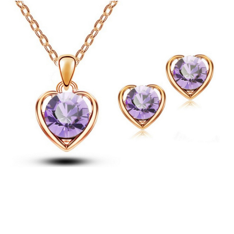 Fashion Crystal Heart Heart Words Necklace Earrings Two-Piece Set