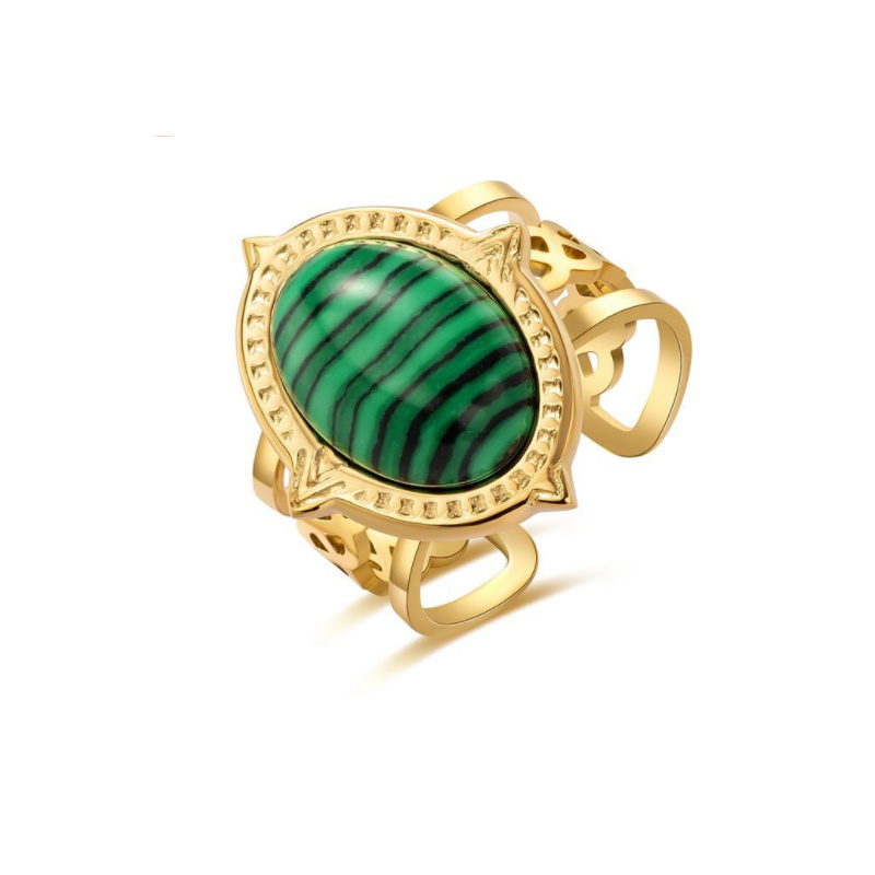 Malachite Green Ring Women Do Not Fade Europe and The United States Fashion Open Adjustable Natural Stone Emerald Drop Oil Hand Bracelet