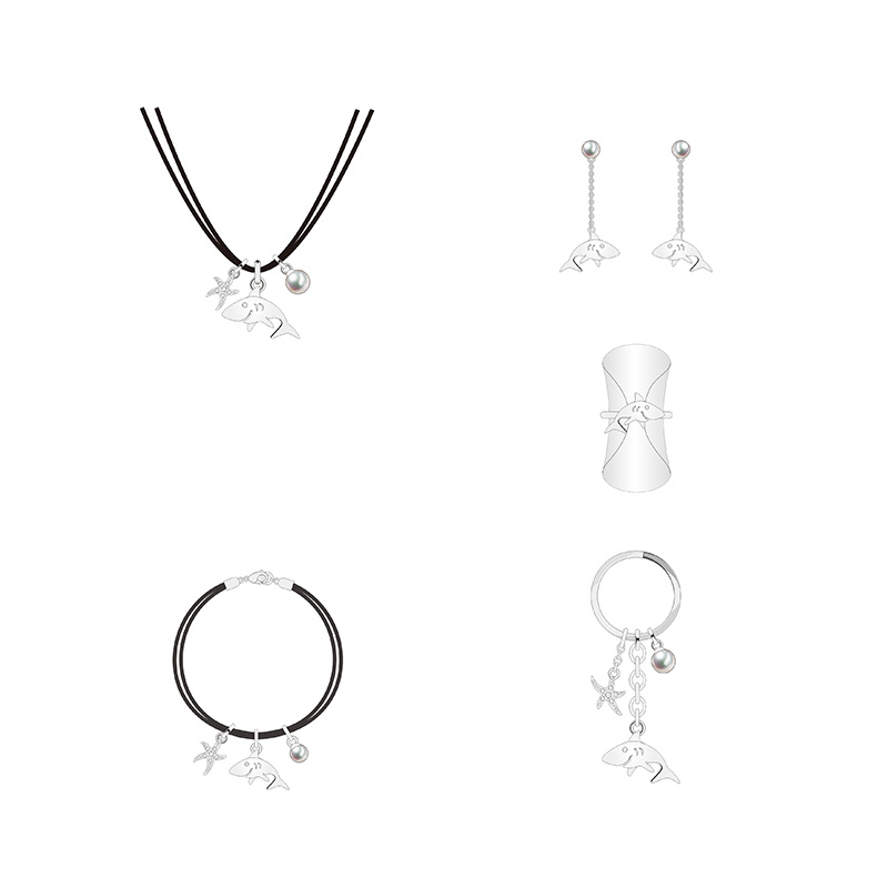 Ocean Series Starfish Dolphin Silver Jewelry Set
