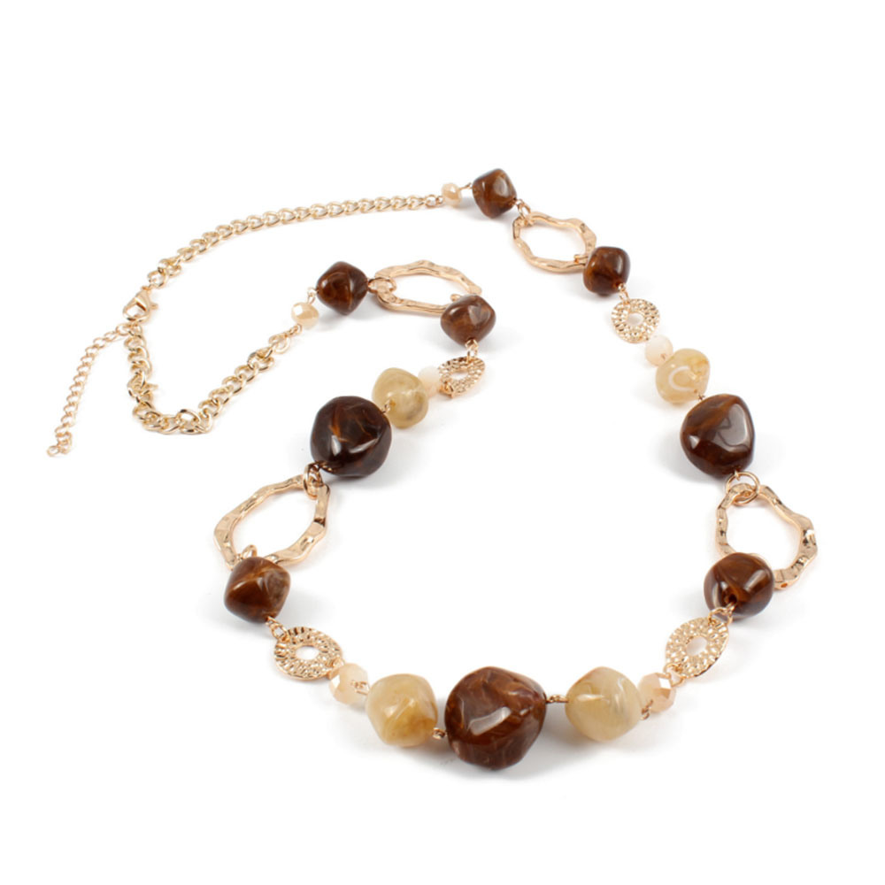 Trending Product Fashion Jewelry Brown Bead Gold Necklace