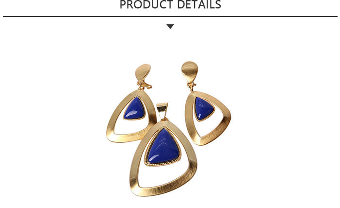 Fashion Gold Plating Triangle Shape Jewelry Set with Blue Rhinestone