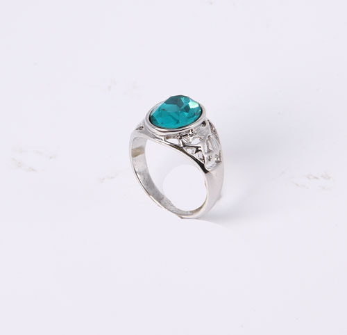 Simple Style Jewelry Ring with Blue Glass Stone Rhodium Plated Good Quality Good Price