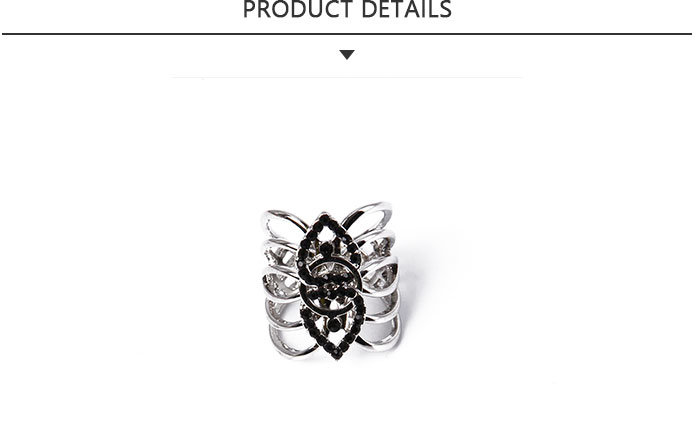Large Diameter Fashion Jewelry Silver Ring with Black Rhinestone