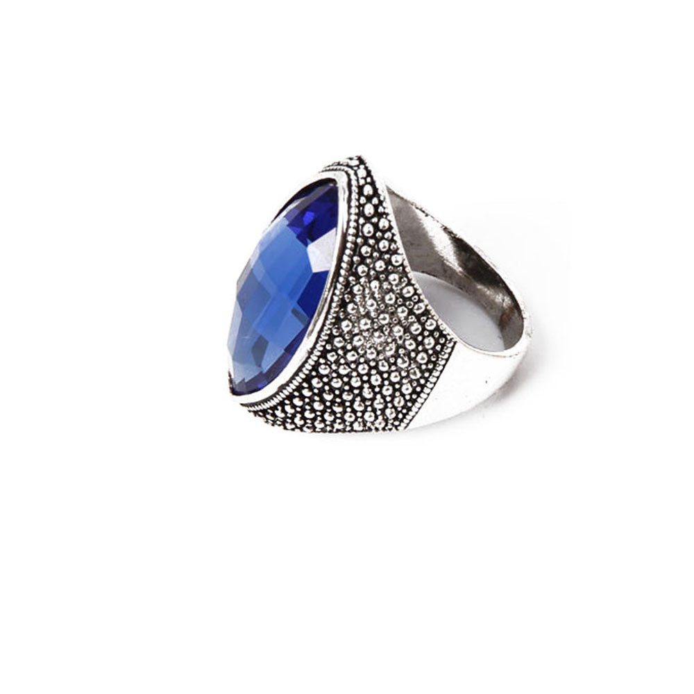 Fashion Jewelry Ring Anti-Rhodium Plated Blue Glass Stone