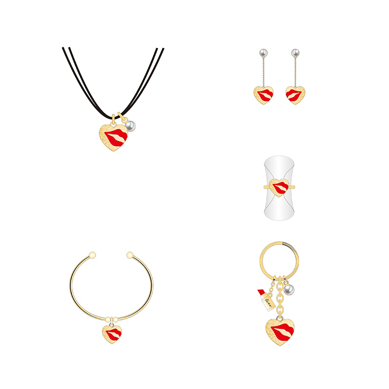 Super High Quality Gold Jewelry Red Lips Pattern Jewelry Set