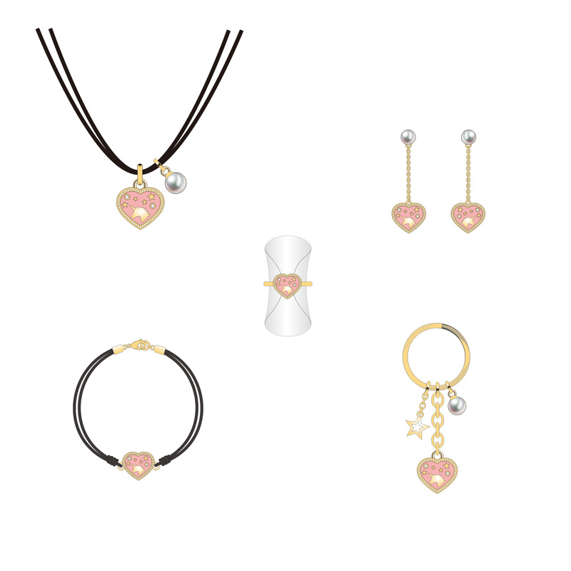 Trendy Pink Heart-Shaped Jewelry Set for Mature Women