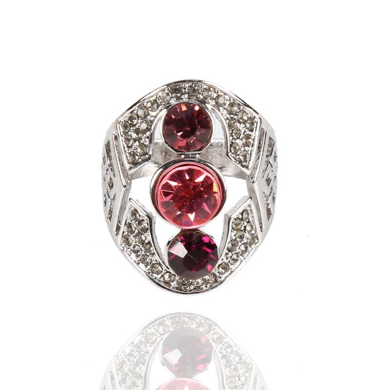 Three Red Diamond Silver Ring