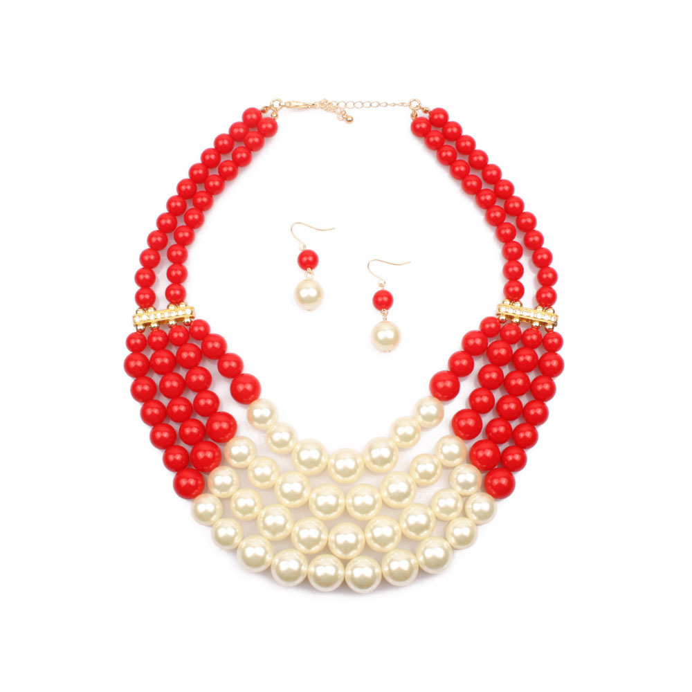 Waterproof Fashion Jewelry Red Bead Necklace Jewelry Set