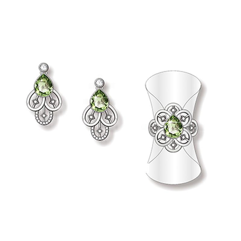 Insect Shaped Silver Jjewelry Set with Emeralds
