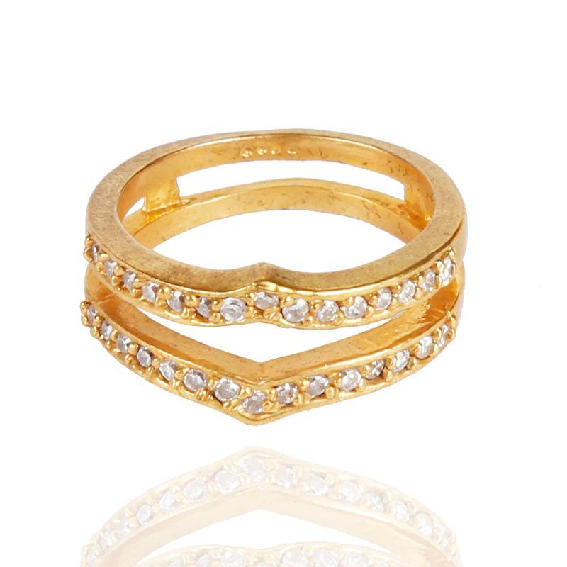Double Row Diamond Pointed Gold Ring