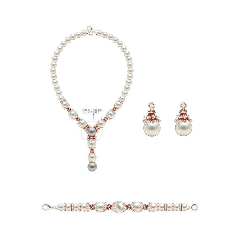 Christmas Pearl Jewelry Set with Ruby