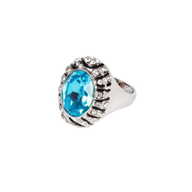 Bright Sapphire Silver Diamond Ring