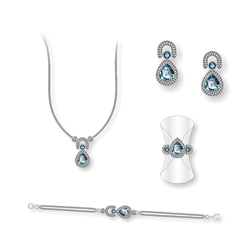 Delicate Silver Jewelry Set with Sapphires