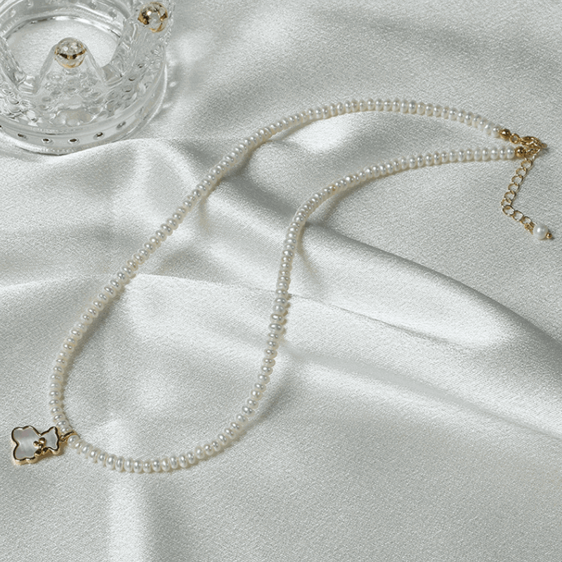 White Stone Grey Pearl Diamond Pendant French Vintage Necklace