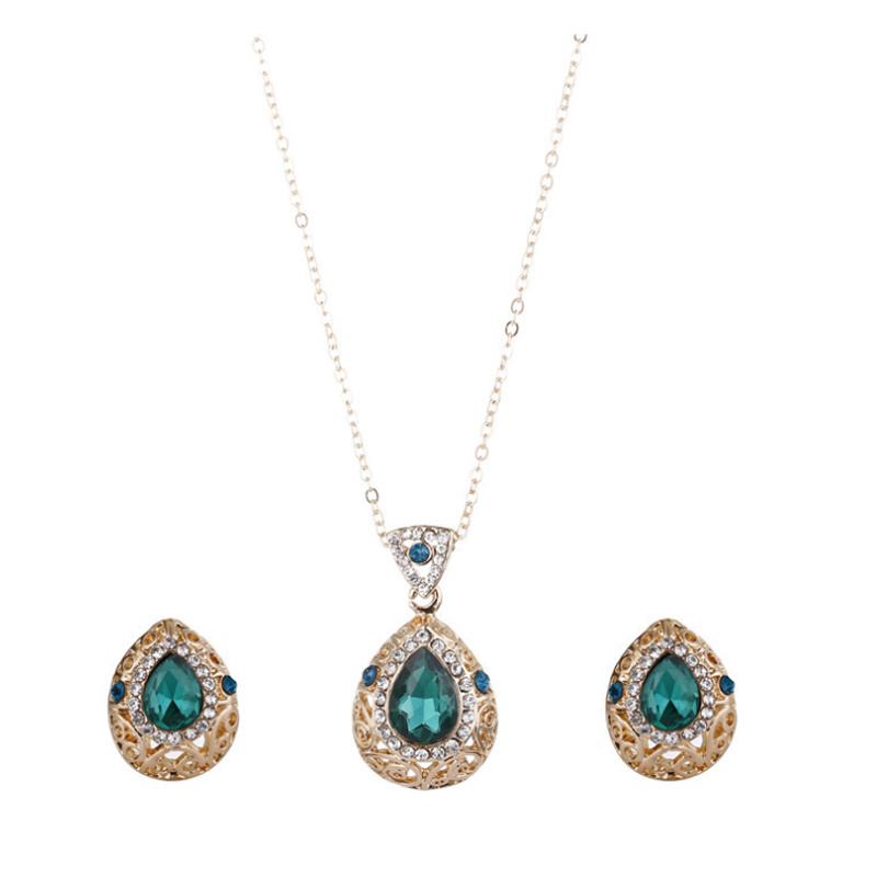 Fashion Crystal Heart Heart Words Necklace Earrings Two-Piece Set