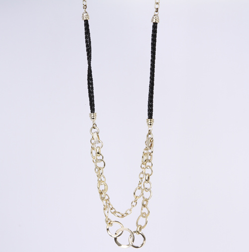 Double Heart Pendant Necklace with Rhinestones
