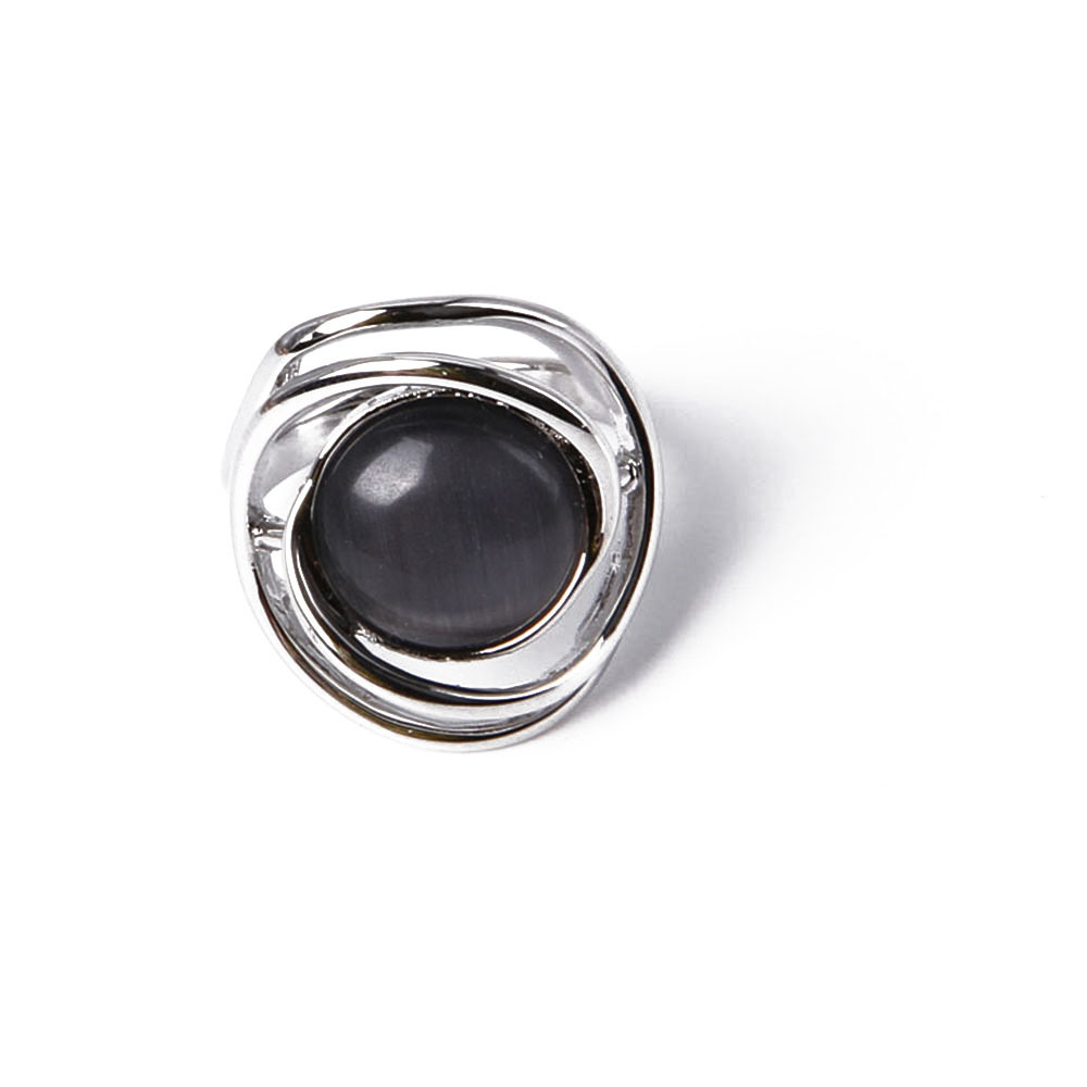 Fashion Jewelry Silver Round Ring with Black Rhinestone