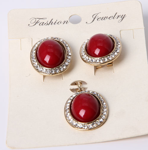 Fashion Gold Plating Jewelry Set with Red Rhinestone