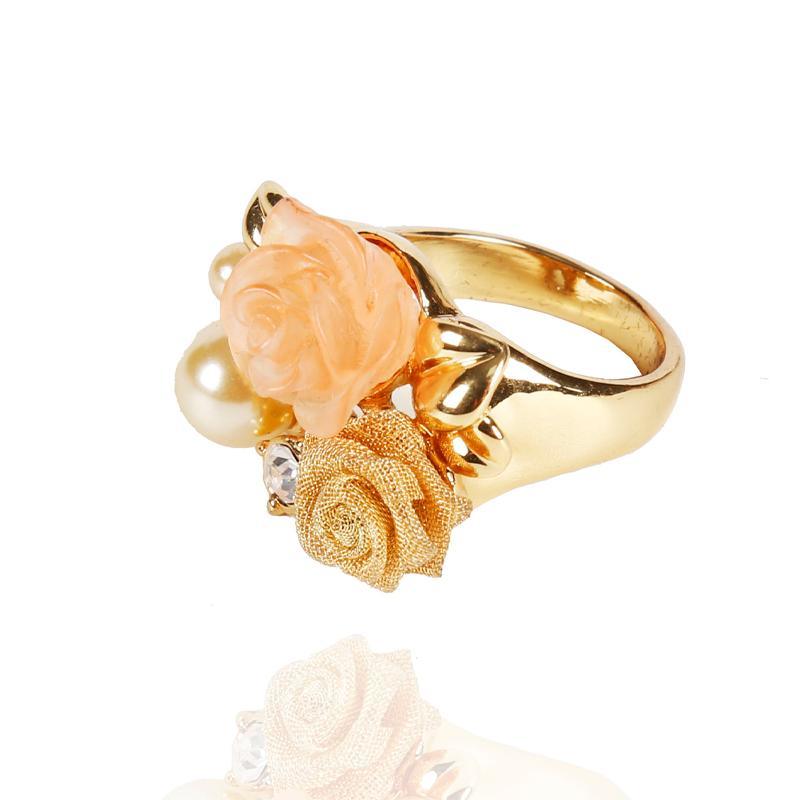 Rose Diamond Pearl Retro Style Ring