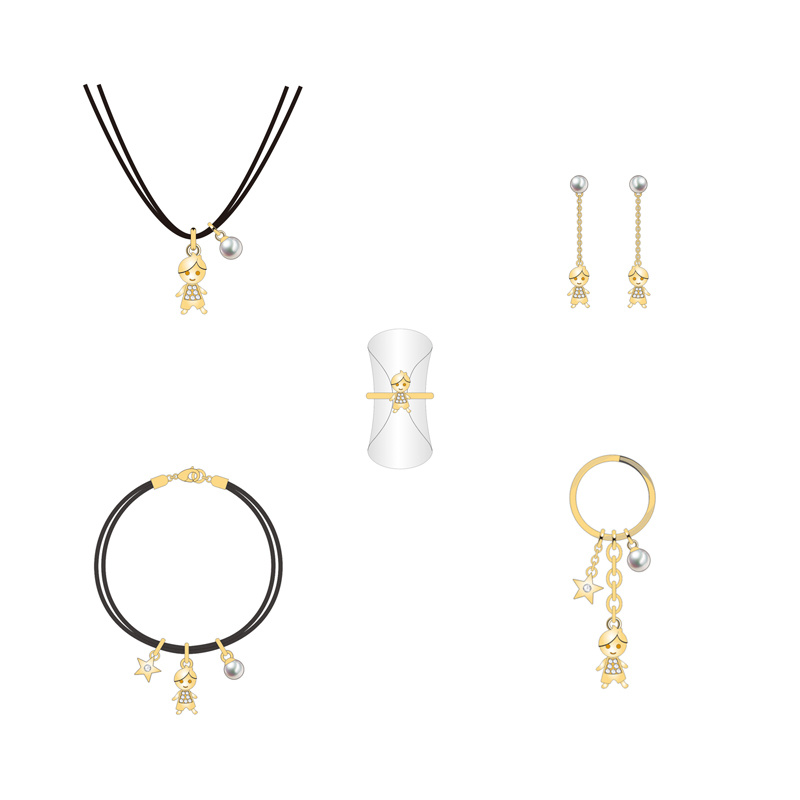 New Creative Couple Series Pearl Golden Boy Jewelry Set