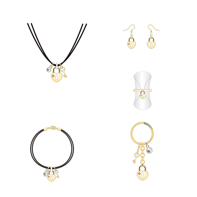 Pearl Love Lock Knot Key Couple Style Jewelry Set