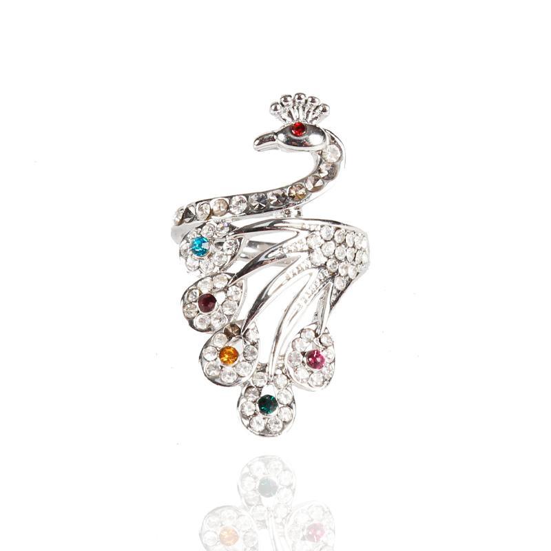 Peacock-Shaped Colored Diamond Silver Ring