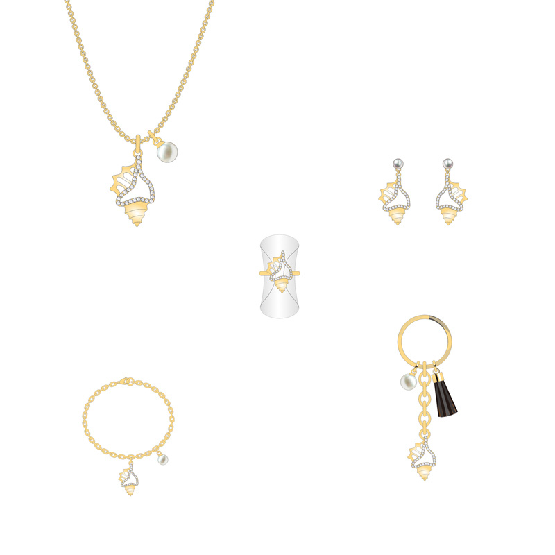 New Release Marine Series Gold Pearl Elegant Conch Shape Jewelry Set