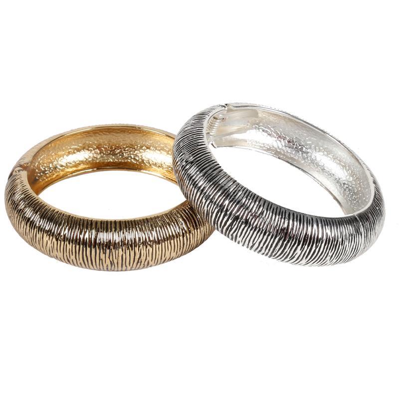 Vertical Pattern Exotic Style Gold and Silver Bracelet