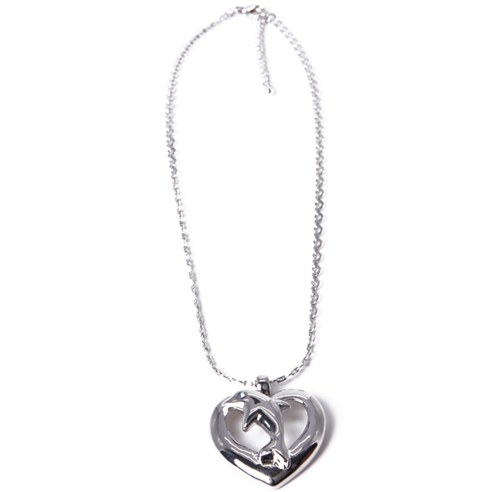 Fashion Silver Heart Shaped Dolphin Pendant Necklace
