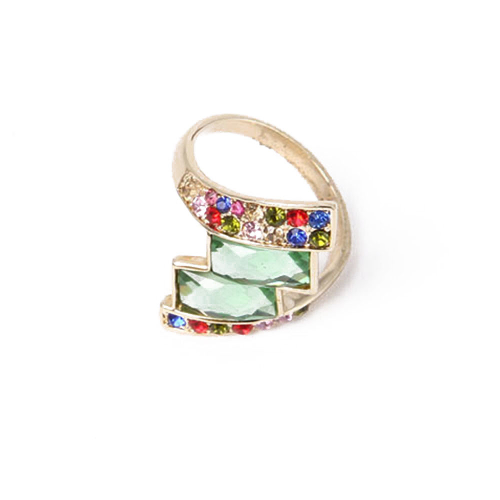 Unique Fashion Jewelry Gold Plating Ring with Dark Green Rhinestone