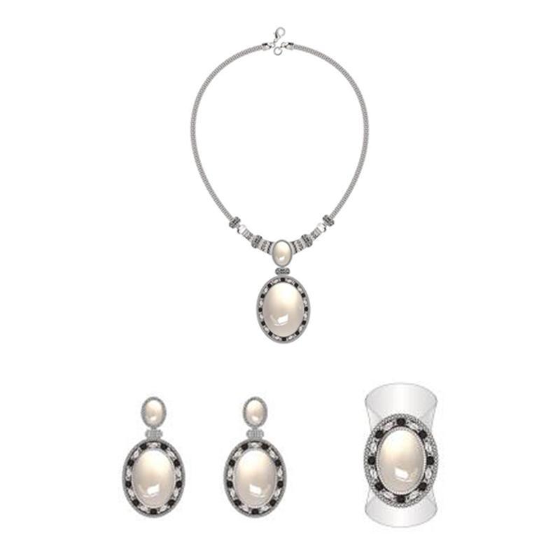 Simple Silver Jewelry Set with Gemstones