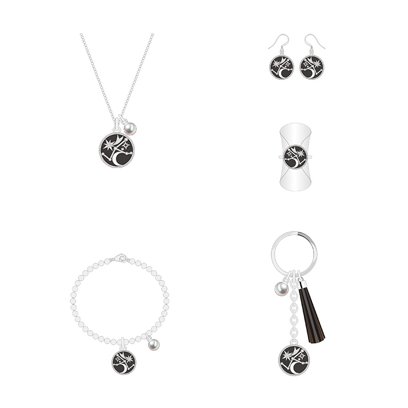 Vertical Type Black Pendant Necklace Jewelry Set