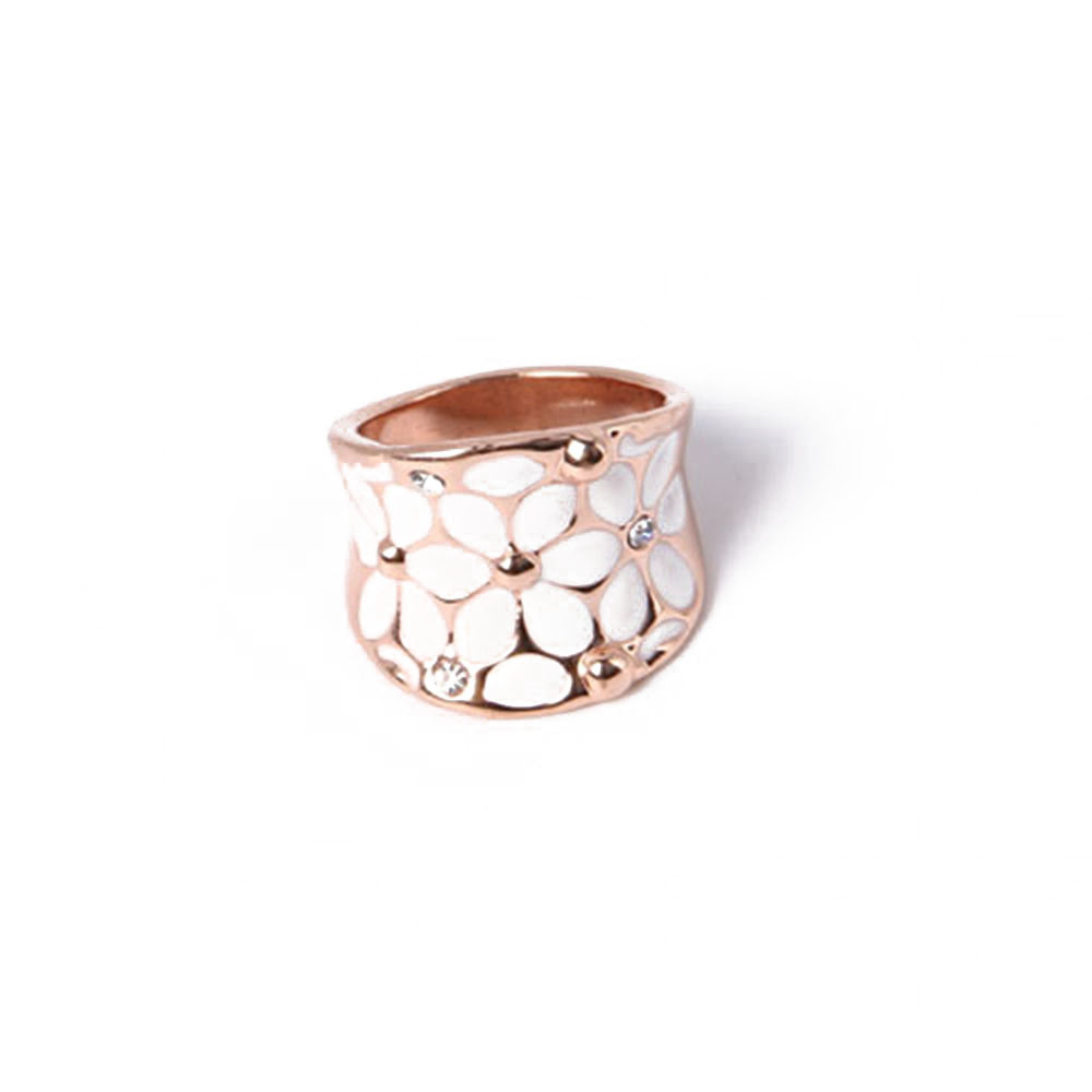 Promotional Fashion Jewelry White Flower Rose Glod Ring