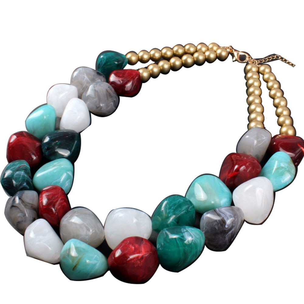 Ingenious Fashion Jewelry Colorized Bead Gold Necklace