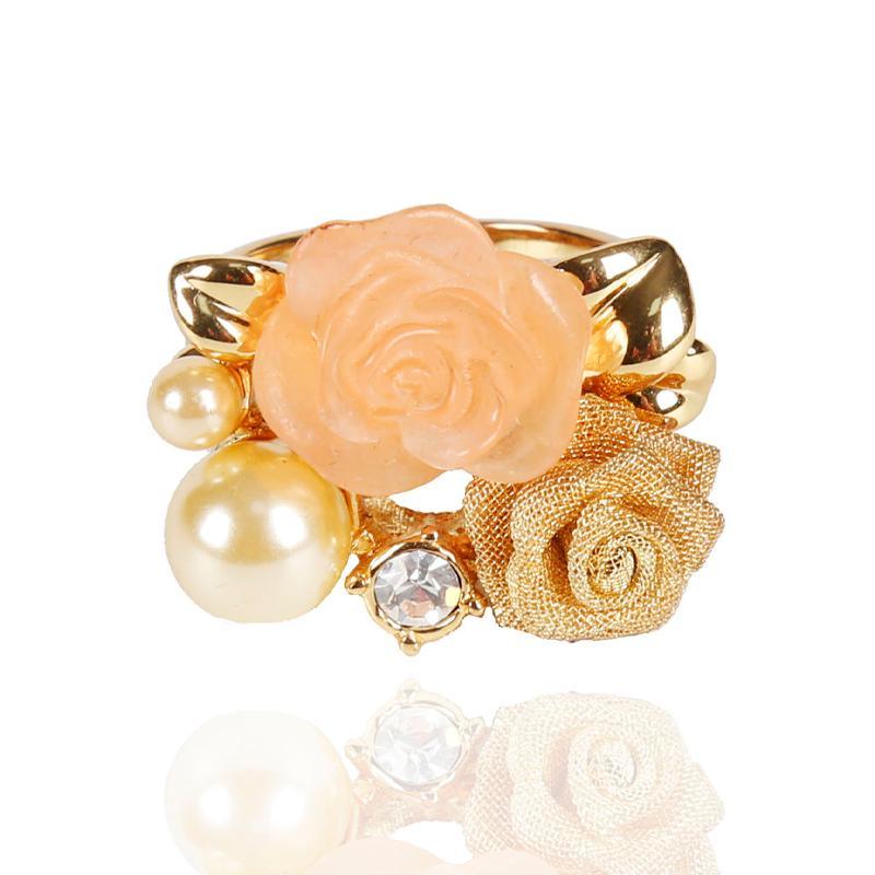Rose Diamond Pearl Retro Style Ring