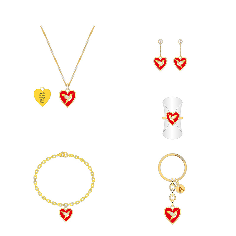 Red Heart Shaped Love Pigeon Jewelry Set