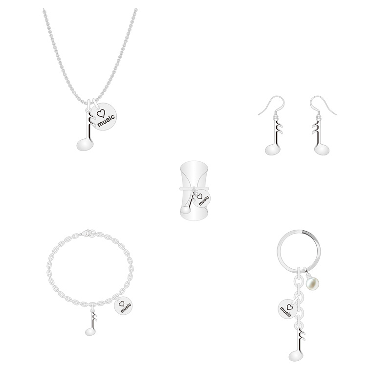 Creative Design Music Letter Symbol Silver Jewelry Set