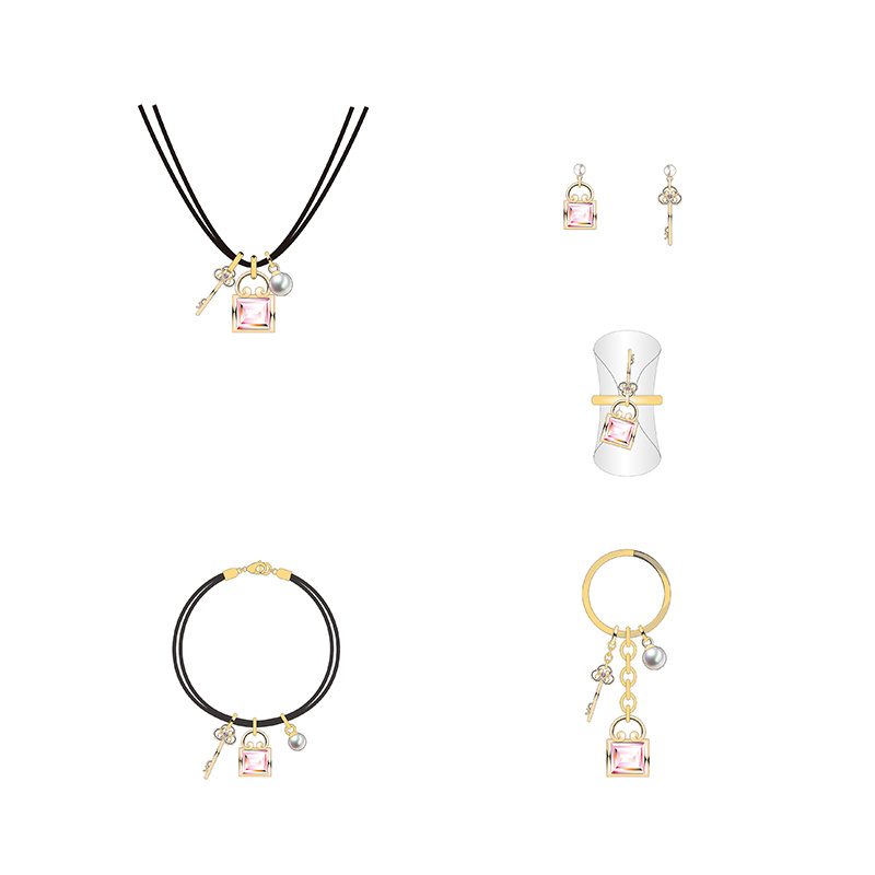 Dream Pink Perfume Bottle Pattern Jewelry Set