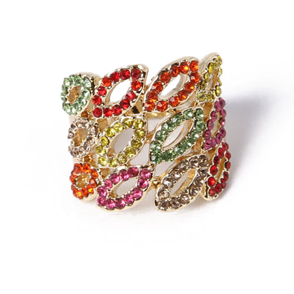 New Style Fashion Jewelry Colored Rhinestones Gold Ring